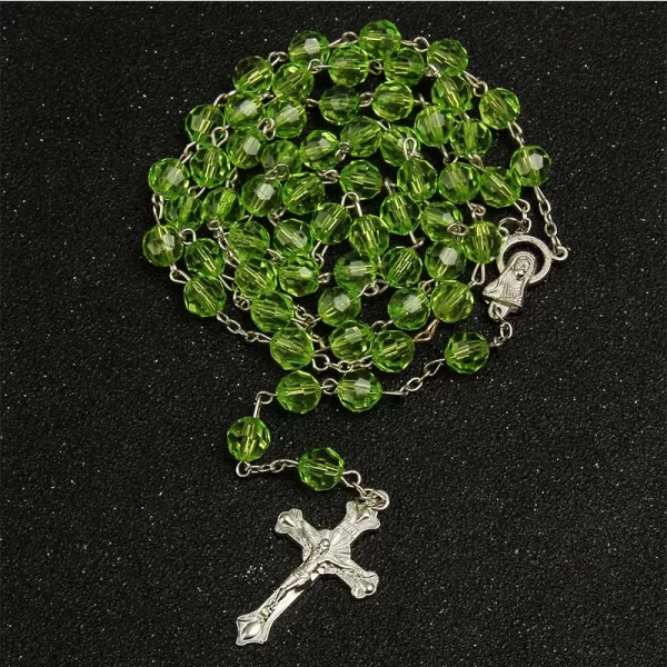 8mm fashion rosary ladies necklace high quality diy Jesus Christian cross necklace and pendant long chain jewelry jewelry - Image 5