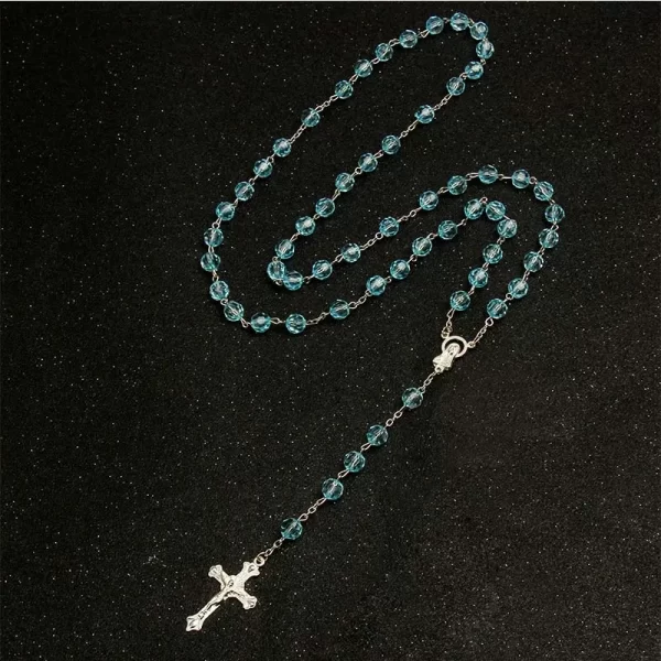 8mm fashion rosary ladies necklace high quality diy Jesus Christian cross necklace and pendant long chain jewelry jewelry - Image 4