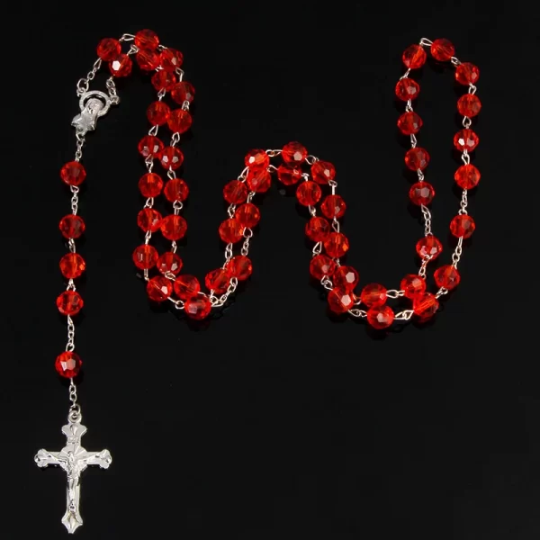 8mm fashion rosary ladies necklace high quality diy Jesus Christian cross necklace and pendant long chain jewelry jewelry - Image 6