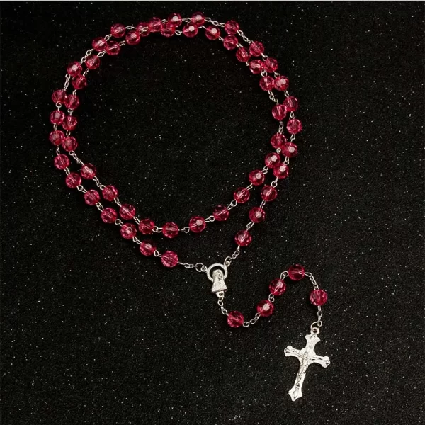 8mm fashion rosary ladies necklace high quality diy Jesus Christian cross necklace and pendant long chain jewelry jewelry - Image 2