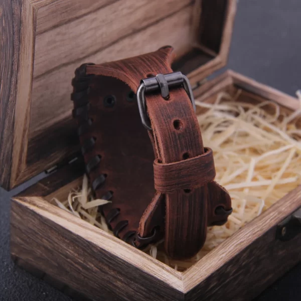 Charm Wide Leather Bracelet Men Punk Braided Rope Alloy Cuff Bangle Male Wristband Viking Bracelet Mens Jewelry with wood box - Image 4