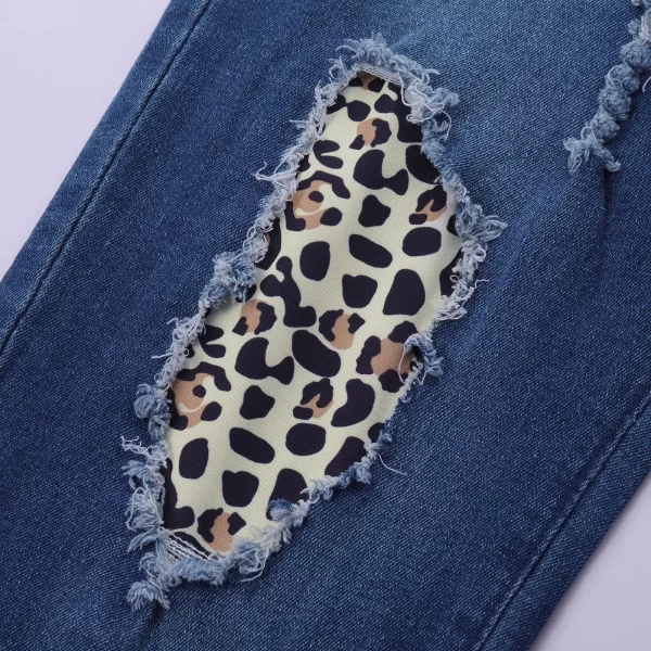 New In Plus Size Jeans For Women Denim Leopard Print Holes In The Elastic Waist Denim Pants Vintage Jeans For Women Teen Girl - Image 5