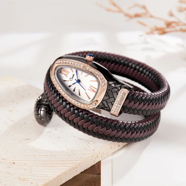 2025 Snake bracelet ladies watch snake zodiac lucky bracelet snake watch fashion personality quartz watch diamond leather strap - Image 6