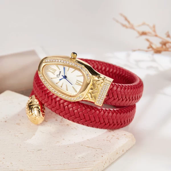 2025 Snake bracelet ladies watch snake zodiac lucky bracelet snake watch fashion personality quartz watch diamond leather strap - Image 4