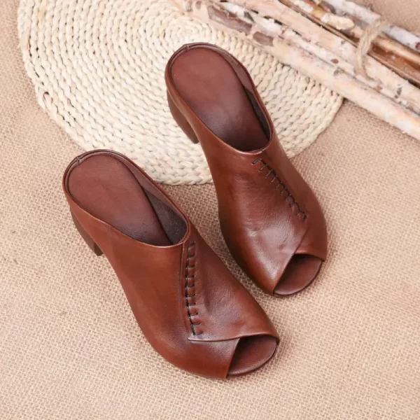 Thick-heeled Soft Leather Outer Slippers Fish Mouth Comfortable Versatile Mid-heeled Women Sandals Women's Mother's Shoes Women - Image 4