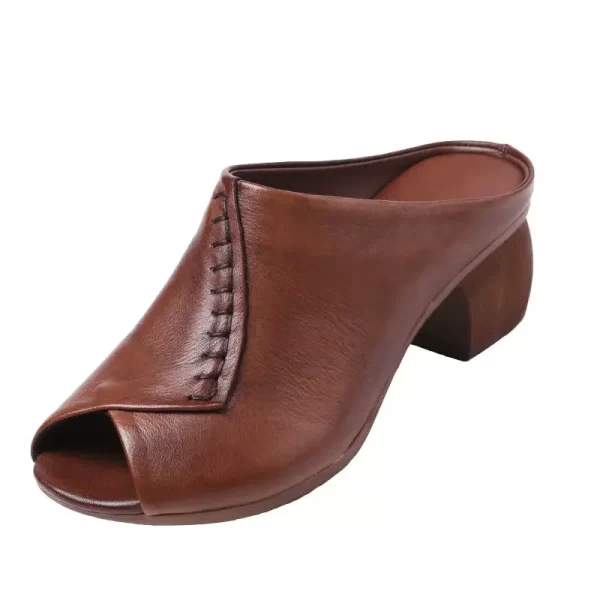 Thick-heeled Soft Leather Outer Slippers Fish Mouth Comfortable Versatile Mid-heeled Women Sandals Women's Mother's Shoes Women - Image 5