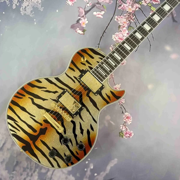 Tiger pattern custom electric guitar HH pickup, gold hardware, rosewood fingerboard, mahogany neck, FSAT DELIVERY