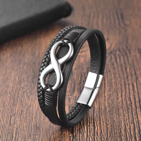 Stainless Steel Genuine Leather Men Bracelet Black/Brown Color Multi-Layers Accessories Jewelry For Male Female Couple Gift - Image 2