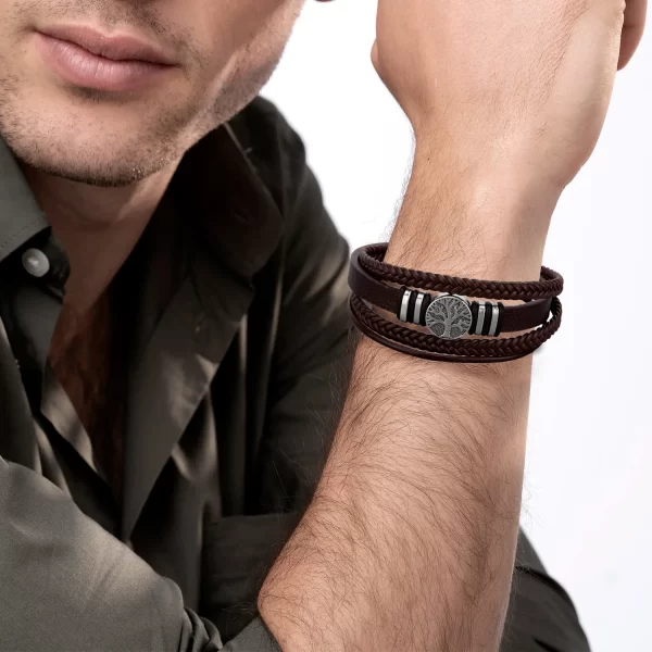 3 Color Woven Leather Man Bracelets Hand-woven Multi-layer Bracelet For Man Black Brown Rope Male Tree Bangle Punk Zinc Alloy - Image 6