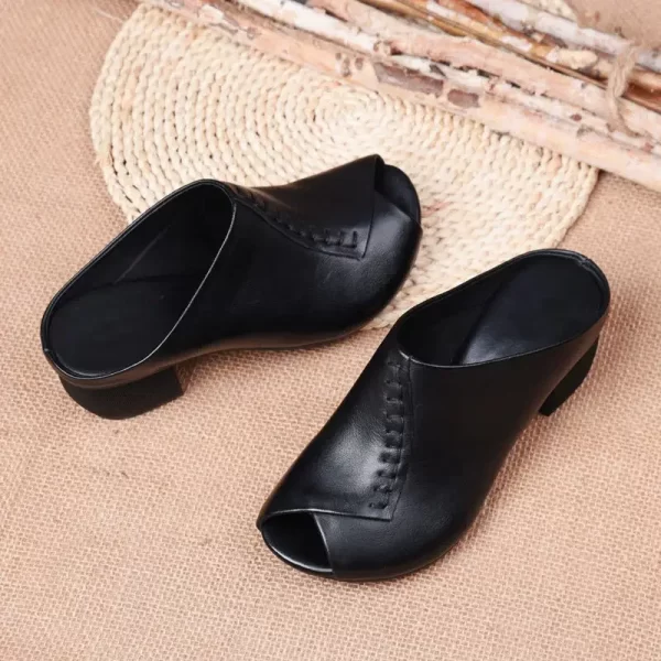 Thick-heeled Soft Leather Outer Slippers Fish Mouth Comfortable Versatile Mid-heeled Women Sandals Women's Mother's Shoes Women - Image 3