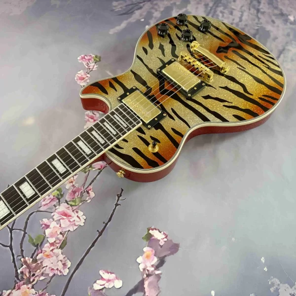 Tiger pattern custom electric guitar HH pickup, gold hardware, rosewood fingerboard, mahogany neck, FSAT DELIVERY - Image 4