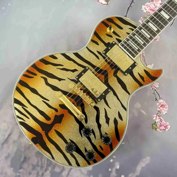 Tiger pattern custom electric guitar HH pickup, gold hardware, rosewood fingerboard, mahogany neck, FSAT DELIVERY - Image 2