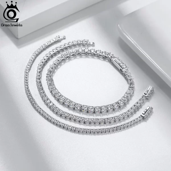 ORSA JEWELS Authentic 925 Sterling Silver Tennis Chain Bracelet Moulding Process Hanmade High-end Hand Chain for Man Woman SB128 - Image 4