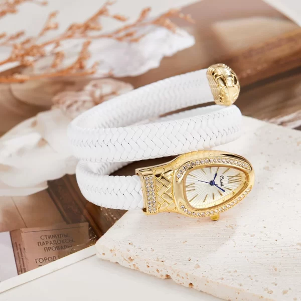 2025 Snake bracelet ladies watch snake zodiac lucky bracelet snake watch fashion personality quartz watch diamond leather strap - Image 2