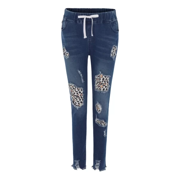 New In Plus Size Jeans For Women Denim Leopard Print Holes In The Elastic Waist Denim Pants Vintage Jeans For Women Teen Girl - Image 2