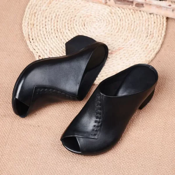 Thick-heeled Soft Leather Outer Slippers Fish Mouth Comfortable Versatile Mid-heeled Women Sandals Women's Mother's Shoes Women - Image 6