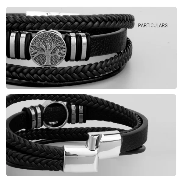 3 Color Woven Leather Man Bracelets Hand-woven Multi-layer Bracelet For Man Black Brown Rope Male Tree Bangle Punk Zinc Alloy - Image 4