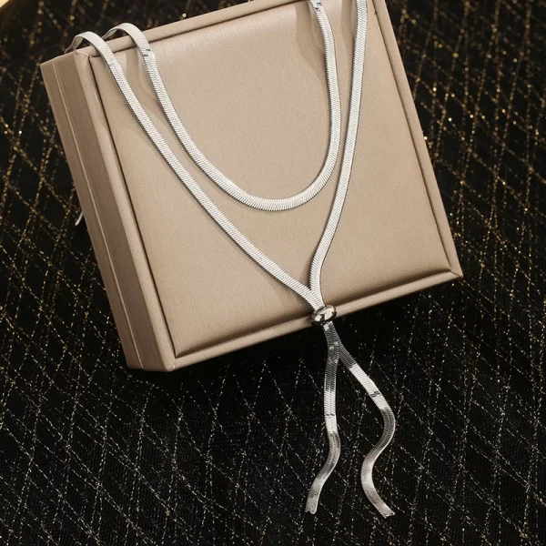 316L Stainless Steel New Fashion Fine Jewelry 134cm Pull Adjusting Charm Flat Snake Chain Choker Necklaces Pendants For Women - Image 4
