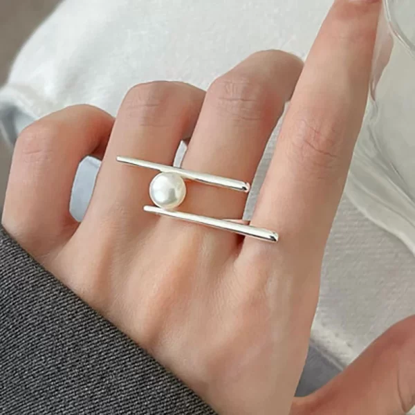 Foxanry New Fashion Silver Color Pearl Rings for Women Couples Creative Simple Geometric Handmade Birthday Party Jewelry Gifts - Image 6