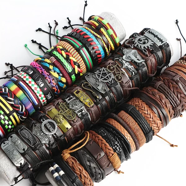 10Pcs/lot Vintage Leather Adjustable Bracelets Bangle For Women Men Mix Style Adjustable Fashion Jewelry Party Gifts - Image 3