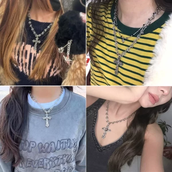 Vintage Cross Pendants Necklace for Women Kpop Punk Chain Necklaces Long Korean Fashion Retro Jewelry on The Neck Gift - Image 3