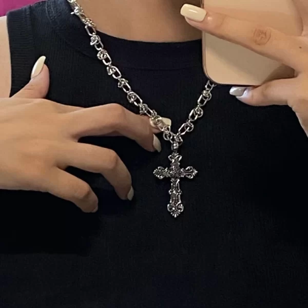 Vintage Cross Pendants Necklace for Women Kpop Punk Chain Necklaces Long Korean Fashion Retro Jewelry on The Neck Gift - Image 6