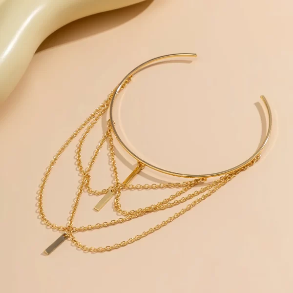 Gold Color Open Upper Arm Bracelet For Women New Fashion Rectangle Stick Charm Tassel Arm Bangle Party Jewelry Accessories - Image 2