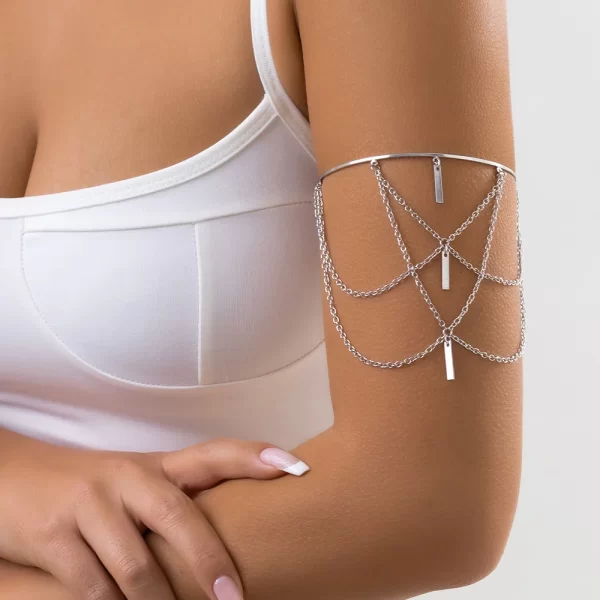 Gold Color Open Upper Arm Bracelet For Women New Fashion Rectangle Stick Charm Tassel Arm Bangle Party Jewelry Accessories - Image 5