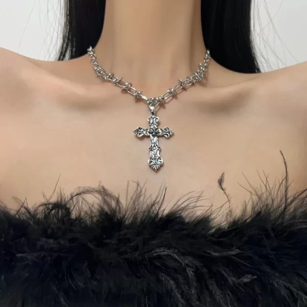 Vintage Cross Pendants Necklace for Women Kpop Punk Chain Necklaces Long Korean Fashion Retro Jewelry on The Neck Gift - Image 2