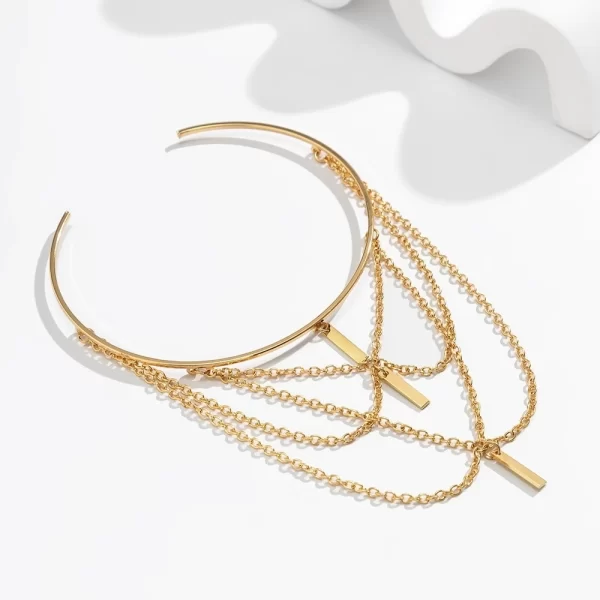 Gold Color Open Upper Arm Bracelet For Women New Fashion Rectangle Stick Charm Tassel Arm Bangle Party Jewelry Accessories - Image 3