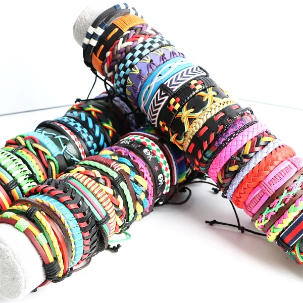 10Pcs/lot Vintage Leather Adjustable Bracelets Bangle For Women Men Mix Style Adjustable Fashion Jewelry Party Gifts - Image 2