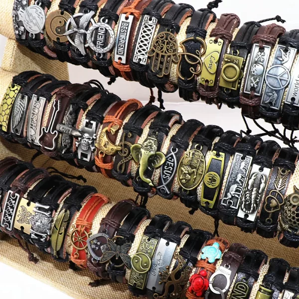 10Pcs/lot Vintage Leather Adjustable Bracelets Bangle For Women Men Mix Style Adjustable Fashion Jewelry Party Gifts - Image 5