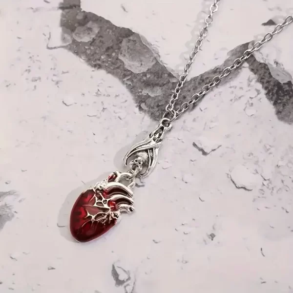Gothic Vampire Bat Bloody Heart Pendant Necklace Fashionable Pagan Witch Jewelry Anatomy Heart Halloween Accessories Gift - Image 4
