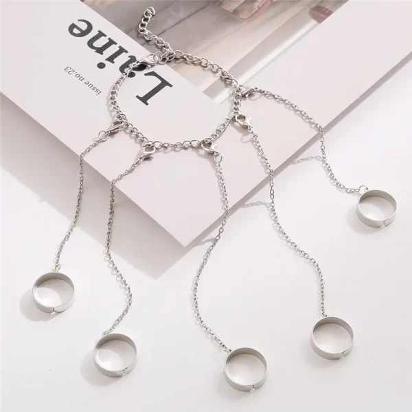 Punk Geometric Silver Color Chain Wrist Rings for Women and Men, Charm Hip Hop Chain Open Rings Set, Couple Fashion Jewel - Image 6