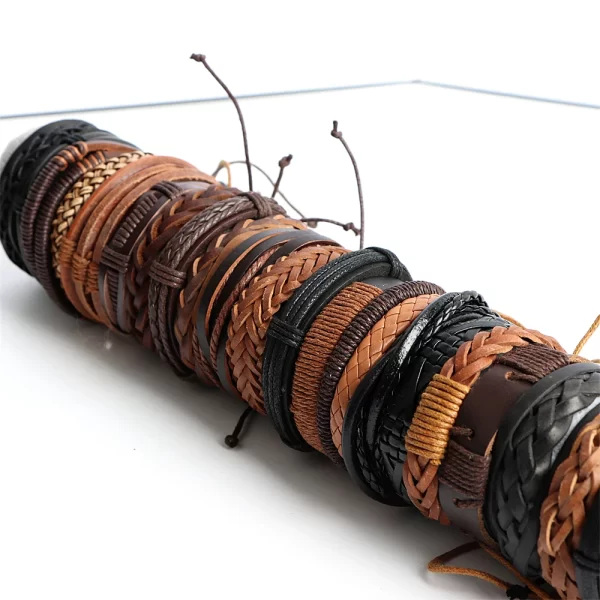 10Pcs/lot Vintage Leather Adjustable Bracelets Bangle For Women Men Mix Style Adjustable Fashion Jewelry Party Gifts - Image 4