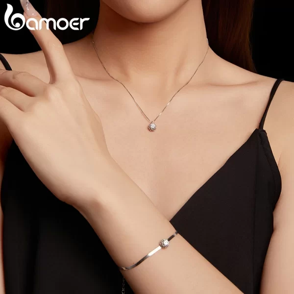 BAMOER Flower Buds Moissanite Necklace, 925 Sterling Silver Pendant Necklace with Box Chain for Women Romantic Jewellry Gift - Image 2