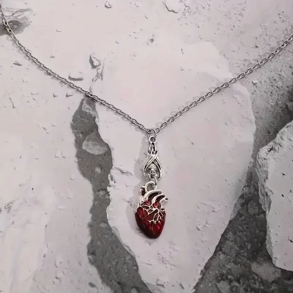Gothic Vampire Bat Bloody Heart Pendant Necklace Fashionable Pagan Witch Jewelry Anatomy Heart Halloween Accessories Gift - Image 5