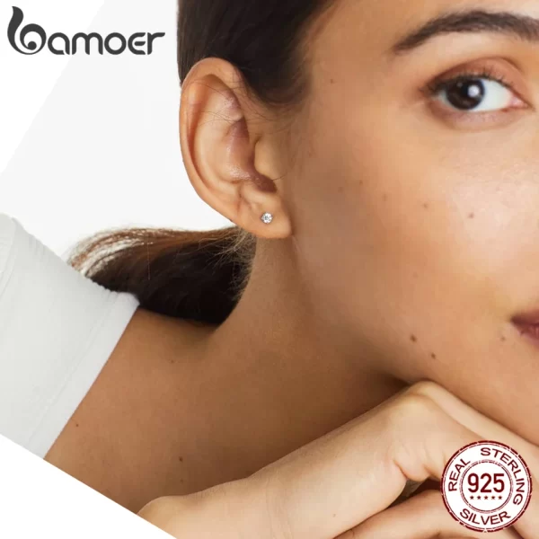 Bamoer 925 Sterling Silver Simple Round Moissanite Stud Earrings for Men Women Classic Engagement Certified Fine Jewelry Gift - Image 3