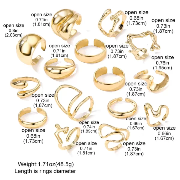 15Pcs/Set Exaggerated Metal Irregular Lines Water Droplet Smooth Rings for Women Men Punk Retro Boho Fashion Jewelry Gift - Image 3
