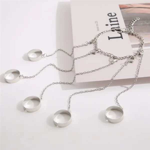 Punk Geometric Silver Color Chain Wrist Rings for Women and Men, Charm Hip Hop Chain Open Rings Set, Couple Fashion Jewel - Image 5
