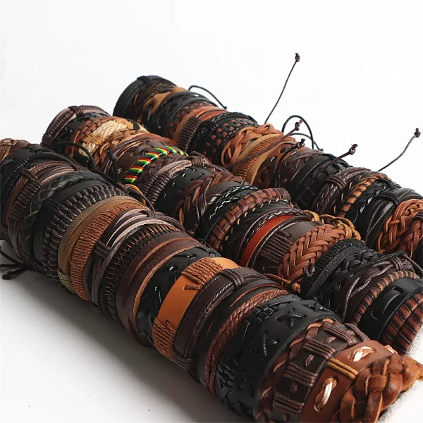 10Pcs/lot Vintage Leather Adjustable Bracelets Bangle For Women Men Mix Style Adjustable Fashion Jewelry Party Gifts - Image 6