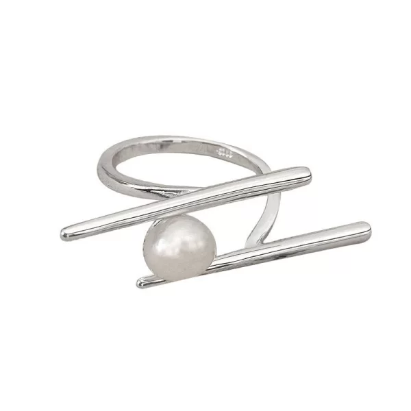 Foxanry New Fashion Silver Color Pearl Rings for Women Couples Creative Simple Geometric Handmade Birthday Party Jewelry Gifts - Image 2