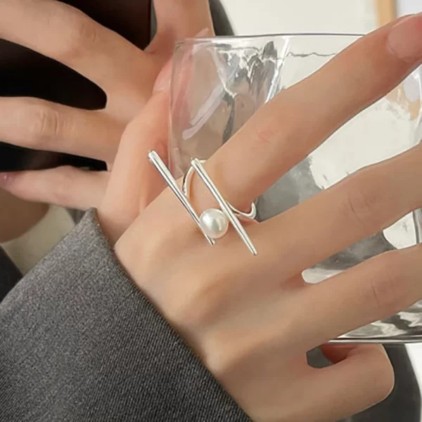 Foxanry New Fashion Silver Color Pearl Rings for Women Couples Creative Simple Geometric Handmade Birthday Party Jewelry Gifts - Image 5