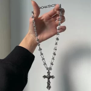 Vintage Cross Pendants Necklace for Women Kpop Punk Chain Necklaces Long Korean Fashion Retro Jewelry on The Neck Gift