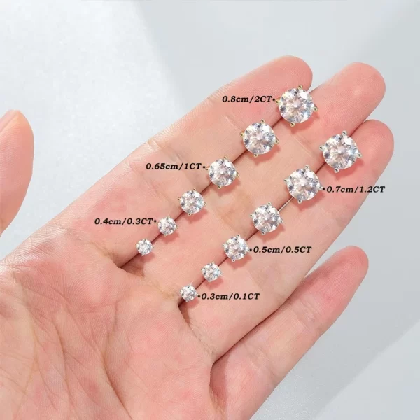 Bamoer 925 Sterling Silver Simple Round Moissanite Stud Earrings for Men Women Classic Engagement Certified Fine Jewelry Gift - Image 5