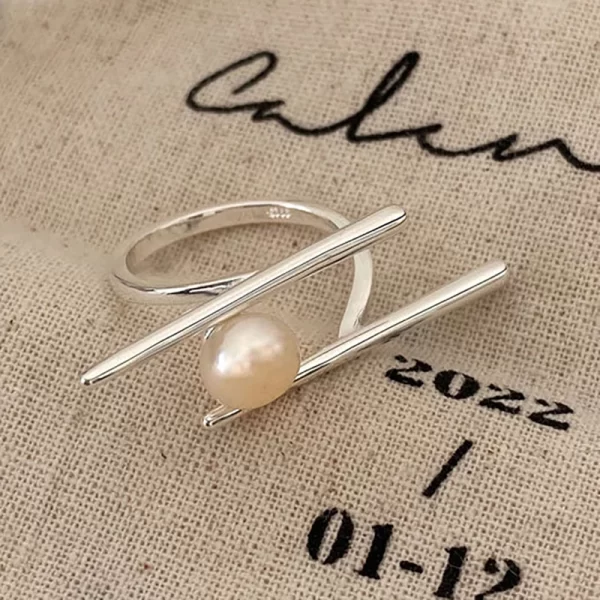 Foxanry New Fashion Silver Color Pearl Rings for Women Couples Creative Simple Geometric Handmade Birthday Party Jewelry Gifts - Image 4