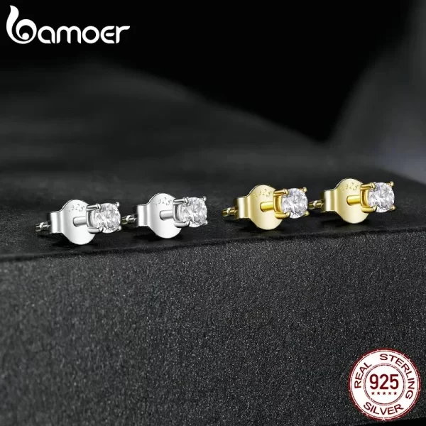 Bamoer 925 Sterling Silver Simple Round Moissanite Stud Earrings for Men Women Classic Engagement Certified Fine Jewelry Gift - Image 2
