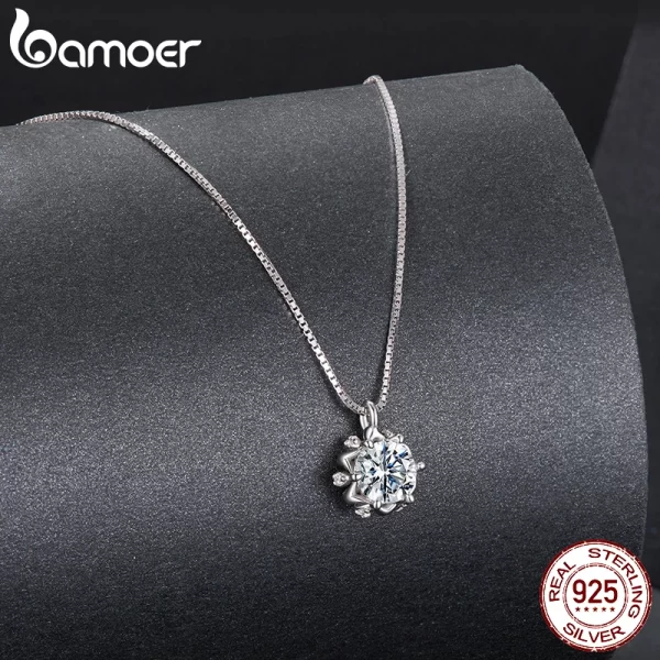 BAMOER Flower Buds Moissanite Necklace, 925 Sterling Silver Pendant Necklace with Box Chain for Women Romantic Jewellry Gift - Image 4