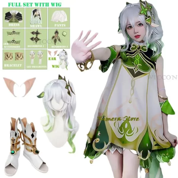 genshin impact nahida maid cosplay costume lesser lord kusanali wig cute style dress nahida genshin cosplay for girls kids size