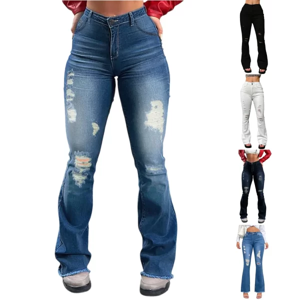 women's jeans retro niche ripped jeans high waisted hip lifting sexy denim trousers with pocket solid color slim fit jeans pants